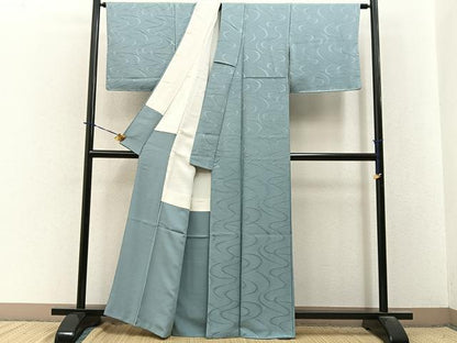 平和屋着物●上質な色無地　流水地紋　秘色色　正絹　逸品　BAAY3795hj