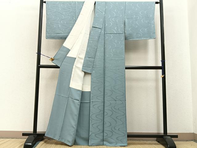 平和屋着物●上質な色無地　流水地紋　秘色色　正絹　逸品　BAAY3795hj