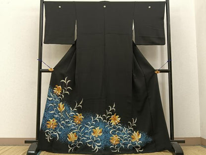平和屋着物■豪華黒留袖　更紗花唐草文　金彩　正絹　逸品　BAAY3799hj