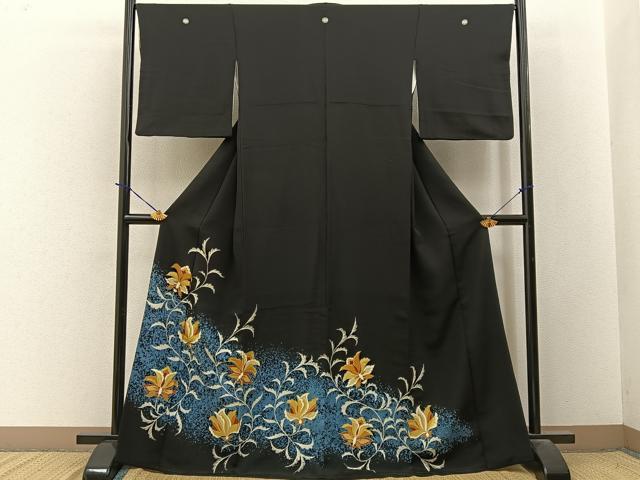 平和屋着物■豪華黒留袖　更紗花唐草文　金彩　正絹　逸品　BAAY3799hj