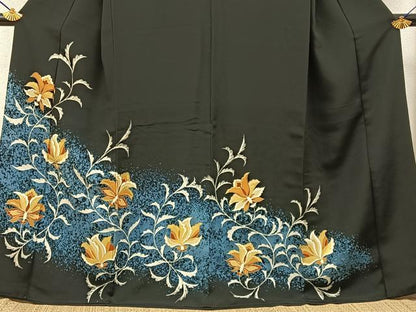 平和屋着物■豪華黒留袖　更紗花唐草文　金彩　正絹　逸品　BAAY3799hj