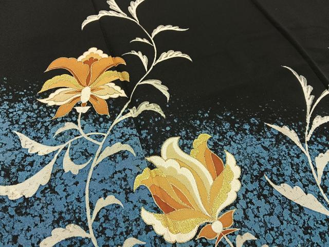 平和屋着物■豪華黒留袖　更紗花唐草文　金彩　正絹　逸品　BAAY3799hj