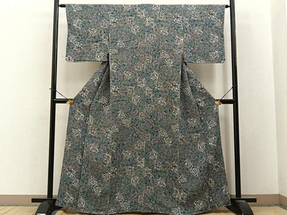 平和屋着物■上質な小紋　更紗花文　鬼しぼ縮緬　正絹　逸品　未使用　BAAY3814hj