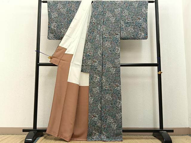 平和屋着物■上質な小紋　更紗花文　鬼しぼ縮緬　正絹　逸品　未使用　BAAY3814hj
