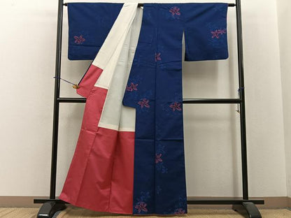 平和屋着物■上質なお召　舞花文　正絹　逸品　BAAY3818hj