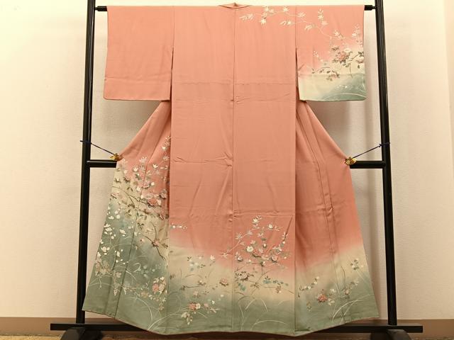 平和屋着物■訪問着　流水枝花文　暈し染め　正絹　逸品　BAAY3823hj