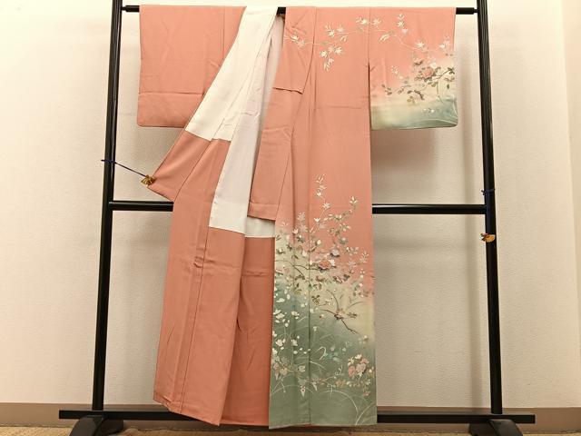 平和屋着物■訪問着　流水枝花文　暈し染め　正絹　逸品　BAAY3823hj