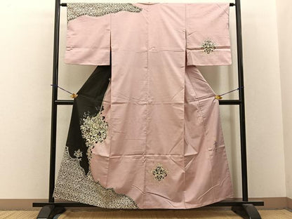 平和屋着物●五月みどりプロデュース　訪問着　結城紬　飾花文　金銀彩　正絹　逸品　BAAY3828hj