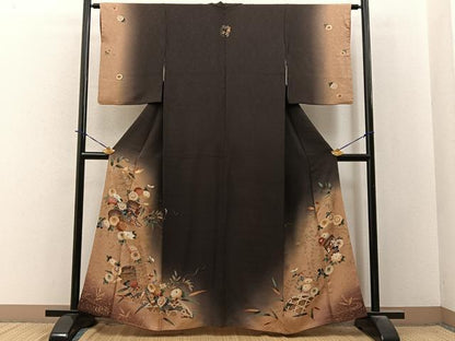 平和屋着物●訪問着　流水草花文　暈し染め　金銀彩　正絹　逸品　BAAY3829hj
