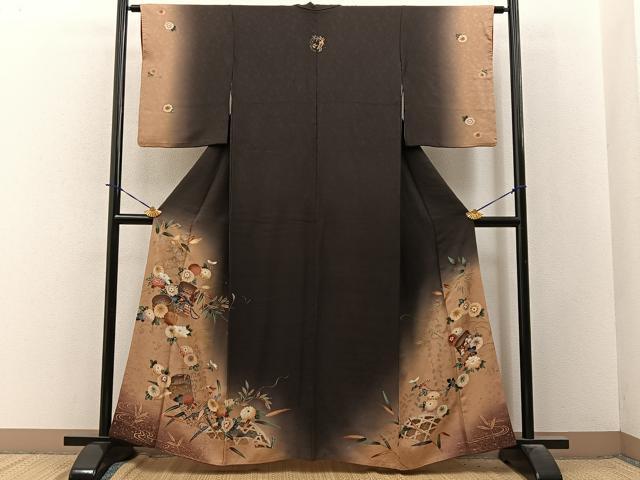 平和屋着物●訪問着　流水草花文　暈し染め　金銀彩　正絹　逸品　BAAY3829hj