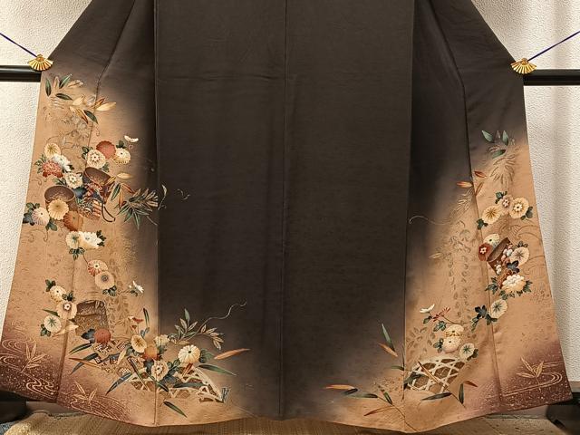 平和屋着物●訪問着　流水草花文　暈し染め　金銀彩　正絹　逸品　BAAY3829hj