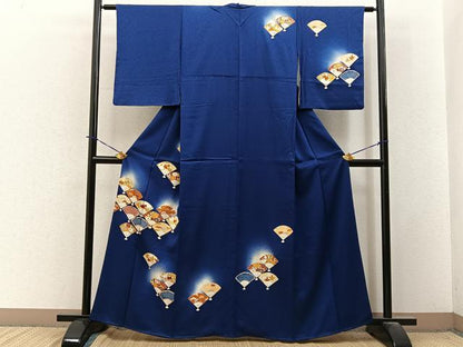 平和屋着物■訪問着　駒刺繍　扇面花文　蛍暈し　金彩　正絹　逸品　BAAY3831hj