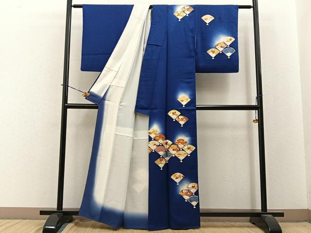 平和屋着物■訪問着　駒刺繍　扇面花文　蛍暈し　金彩　正絹　逸品　BAAY3831hj