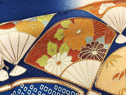 平和屋着物■訪問着　駒刺繍　扇面花文　蛍暈し　金彩　正絹　逸品　BAAY3831hj