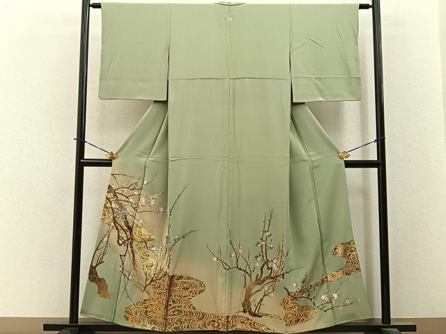 平和屋着物■豪華色留袖　流水花鳥文　暈し染め　金銀彩　正絹　逸品　BAAY3835hj