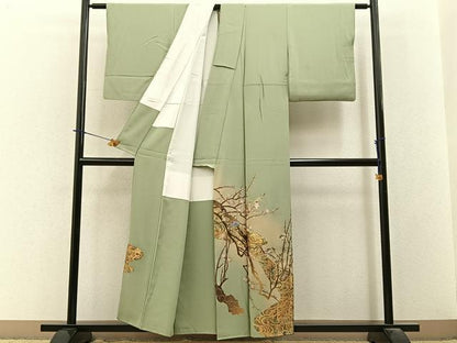 平和屋着物■豪華色留袖　流水花鳥文　暈し染め　金銀彩　正絹　逸品　BAAY3835hj