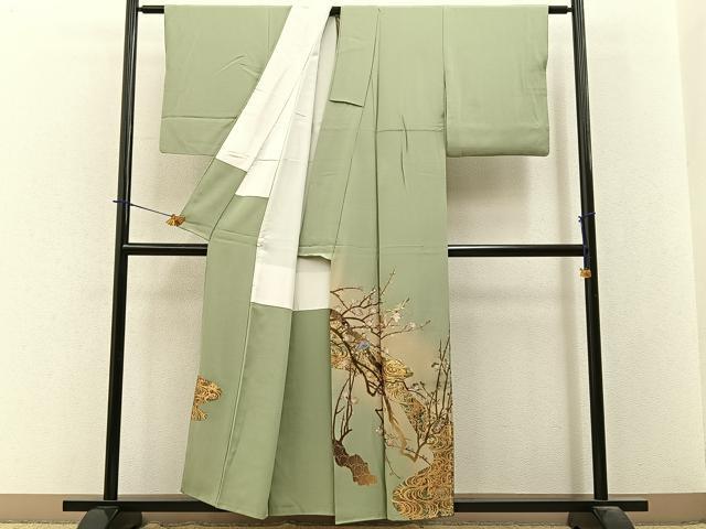 平和屋着物■豪華色留袖　流水花鳥文　暈し染め　金銀彩　正絹　逸品　BAAY3835hj