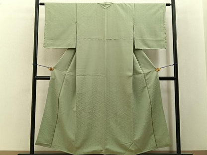 平和屋着物■上質な色無地　地紙地紋　若葉色　正絹　逸品　未使用　BAAY3841hj