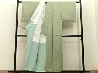 平和屋着物■上質な色無地　地紙地紋　若葉色　正絹　逸品　未使用　BAAY3841hj
