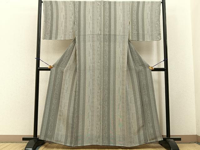平和屋着物●江戸小紋　吉祥間道　黒地　正絹　逸品　未使用　BAAY3845hj