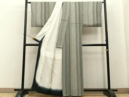平和屋着物●江戸小紋　吉祥間道　黒地　正絹　逸品　未使用　BAAY3845hj