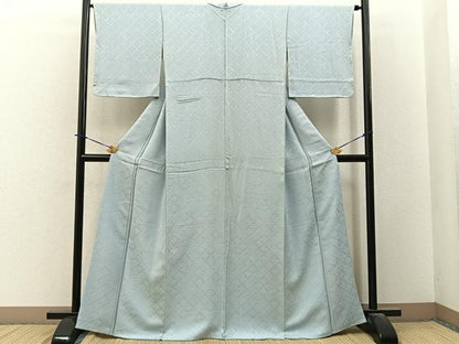 平和屋着物●上質な色無地　松皮菱地紋　月白色　正絹　逸品　BAAY3847hj