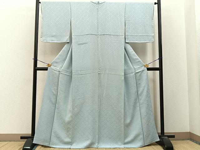 平和屋着物●上質な色無地　松皮菱地紋　月白色　正絹　逸品　BAAY3847hj