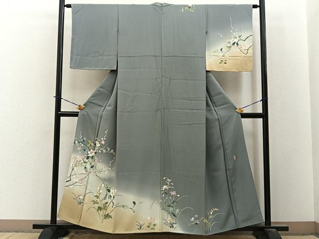 平和屋着物●訪問着　友禅　作家物　草花文　暈し染め　正絹　逸品　BAAY3849hj