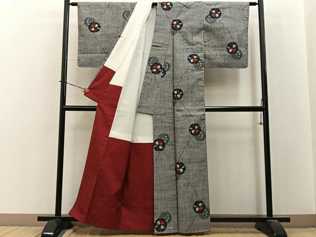 平和屋着物■上質な紬　源氏車雪輪花文　正絹　逸品　未使用　BAAY3851hj