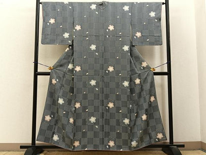 平和屋着物●上質な小紋　舞桜文　正絹　逸品　BAAY3854hj
