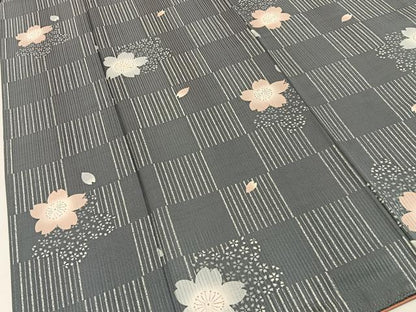 平和屋着物●上質な小紋　舞桜文　正絹　逸品　BAAY3854hj