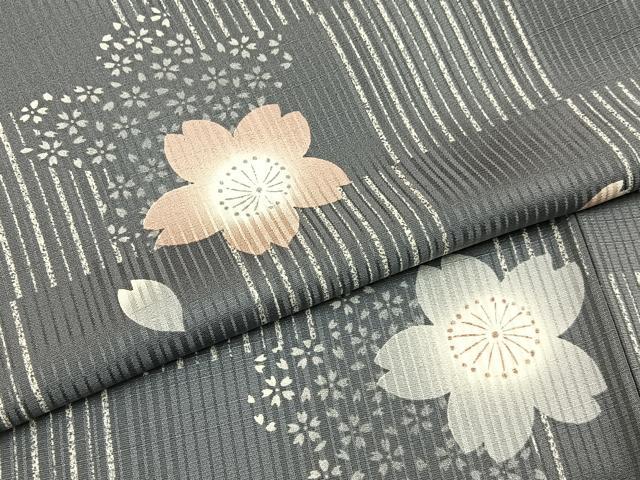 平和屋着物●上質な小紋　舞桜文　正絹　逸品　BAAY3854hj