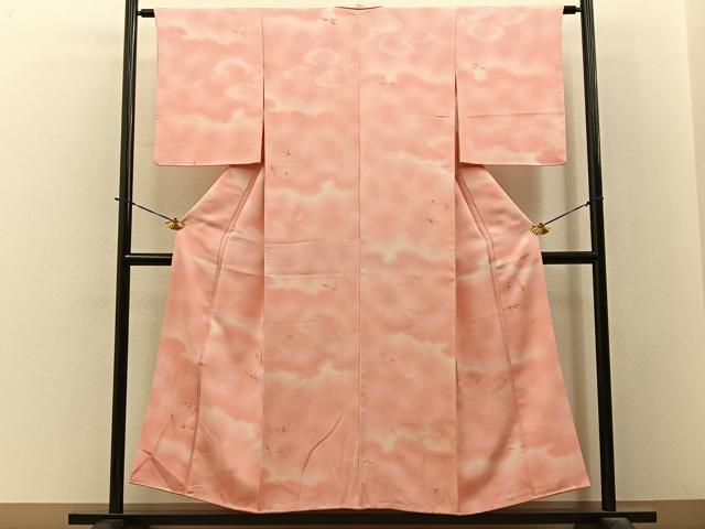 平和屋着物●上質な小紋　地紋起こし　雲重ね草花文　暈し染め　正絹　逸品　BAAY3855hj
