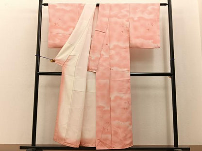 平和屋着物●上質な小紋　地紋起こし　雲重ね草花文　暈し染め　正絹　逸品　BAAY3855hj