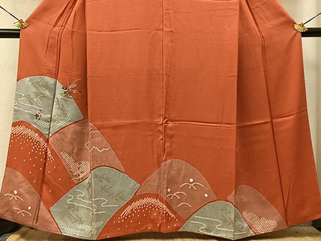 平和屋着物■訪問着　絞り　刺繍　重ね山草花文　金彩　正絹　逸品　BAAY3859hj