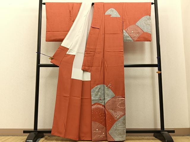 平和屋着物■訪問着　絞り　刺繍　重ね山草花文　金彩　正絹　逸品　BAAY3859hj