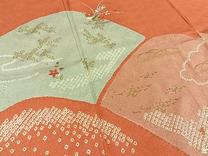平和屋着物■訪問着　絞り　刺繍　重ね山草花文　金彩　正絹　逸品　BAAY3859hj