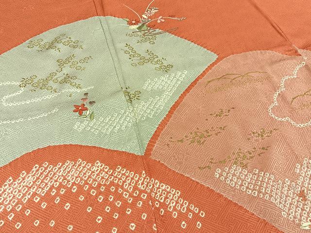 平和屋着物■訪問着　絞り　刺繍　重ね山草花文　金彩　正絹　逸品　BAAY3859hj