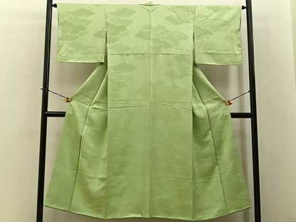 平和屋着物■上質な色無地　雲取有職地紋　若菜色　正絹　逸品　未使用　BAAY3862hj