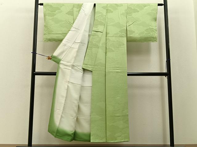 平和屋着物■上質な色無地　雲取有職地紋　若菜色　正絹　逸品　未使用　BAAY3862hj