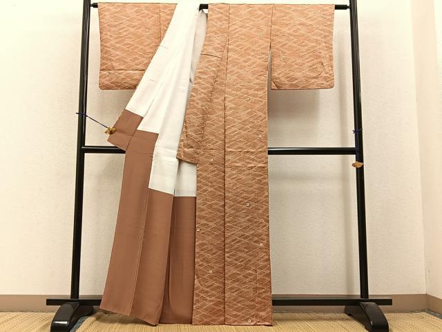 平和屋着物■上質な小紋　絞り　幾何学文様　正絹　逸品　BAAY3863hj