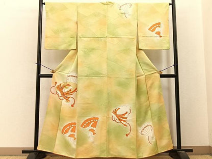 平和屋着物■訪問着　駒刺繍　檜扇束ね熨斗花文　暈し染め　金彩　正絹　逸品　BAAY3868hj