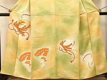 平和屋着物■訪問着　駒刺繍　檜扇束ね熨斗花文　暈し染め　金彩　正絹　逸品　BAAY3868hj