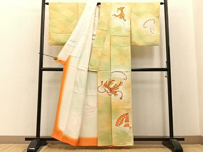 平和屋着物■訪問着　駒刺繍　檜扇束ね熨斗花文　暈し染め　金彩　正絹　逸品　BAAY3868hj