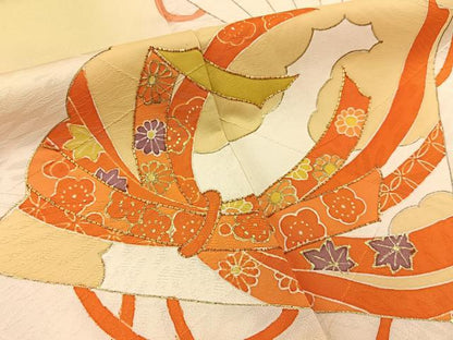 平和屋着物■訪問着　駒刺繍　檜扇束ね熨斗花文　暈し染め　金彩　正絹　逸品　BAAY3868hj