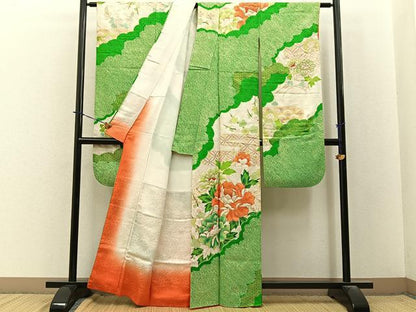 平和屋着物■豪華振袖　駒刺繍　絞り　雲隠れ牡丹花文　金彩　正絹　逸品　BAAY3870hj