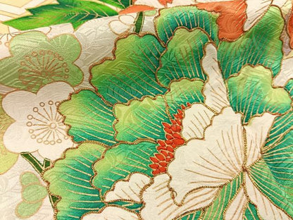 平和屋着物■豪華振袖　駒刺繍　絞り　雲隠れ牡丹花文　金彩　正絹　逸品　BAAY3870hj