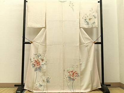 平和屋着物■訪問着　駒刺繍　草花文　金彩　正絹　逸品　BAAY3873hj