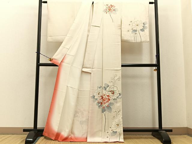 平和屋着物■訪問着　駒刺繍　草花文　金彩　正絹　逸品　BAAY3873hj