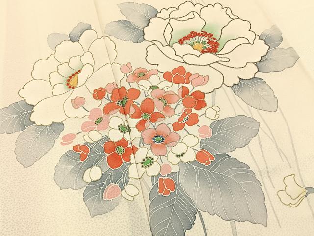 平和屋着物■訪問着　駒刺繍　草花文　金彩　正絹　逸品　BAAY3873hj